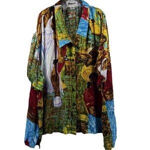 We Be‎ Bop Womens Top 3X Crinkle Rayon Camp Tunic Shirt Cuban Travel Print Artsy